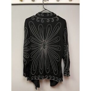 Once 1 Again Cardigan Women Large Black Embroidered Floral Boho Open Front 2717